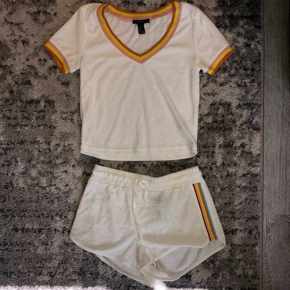 White lounge shorts and t shirt set